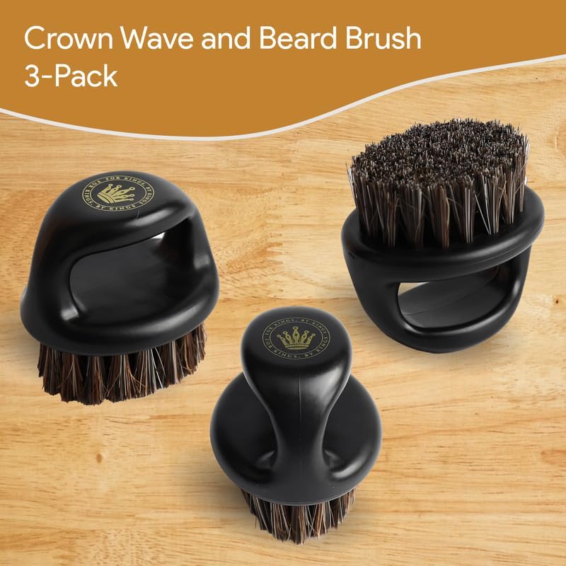 CROWN Hair Brush 3-Pack - Soft Boar Bristle Knuckle Brush for Men's Wave Styling, Beard Grooming, Travel-Friendly with Durags, Wave Cap, Pomade - Image 2