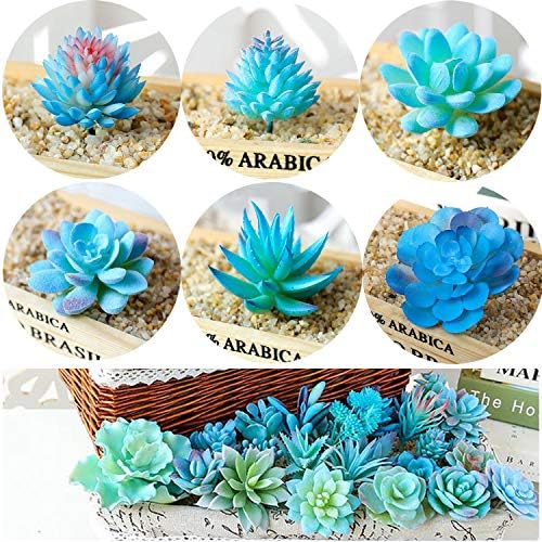 Cayway 21 PCS Artificial Succulent Plants, Blue Fake Succulent, Unpotted Faux Succulent Assortment in Flocked Blue in Different Type for Birthday Home Decor Indoor Wall Garden DIY - Image 6