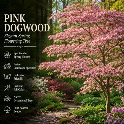 Pink Dogwood Tree Live Plant, 10-16 Inch Tall in Quart Pot, Pink Flowering Ornamental Tree, Cold-Hardy Flowering Shrub for Home Garden - Image 3