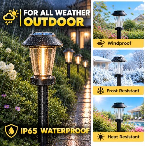 Solar Pathway Lights Outdoor, 8 Pack Warm White Tungsten Filament Solar Lights, 3 Lighting Modes, Auto On/Off, IP65 Waterproof, Dusk to Dawn Solar Garden Lights for Yard, Driveway, Lawn & Landscape - Image 4