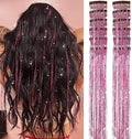 Pink Hair Tinsel Pack of 12 Pcs Clip in Hair Tinsel 20 Inch Glitter Tinsel Hair Extensions, Festival Tinsel Fairy Hair Extension Party Dazzle Hair Accessories Strands Kit(12Pcs,Pink#) by Umylar