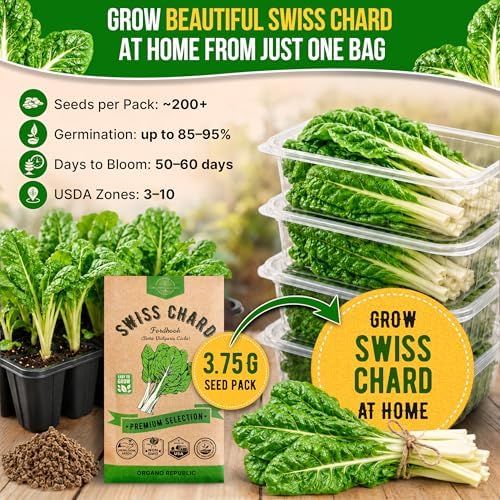 Swiss Chard Fordhook Seeds Pack 3.75 g - Over 200 Non-GMO Heirloom Swiss Chard Seeds for Planting Greens in Individual Seed Packet, Greens Seeds for Planting Indoor & Outdoor Garden - Image 4