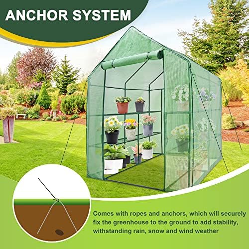 JupiterForce Walk-in Greenhouse for Outdoors, 3 Tiers 8 Shelves Portable PE Cover Green House with Anchors and Ropes, Plant Garden Hot House, 57 x 57 x 77 inch - Image 5