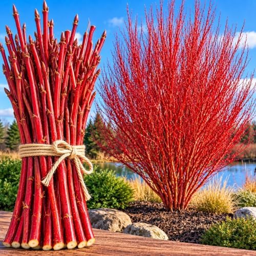 Red Flame Willow Cuttings for Planting - Fast Growing Live Willow Tree Starts, Brilliant Red Branches, Ornamental Privacy Screen, Windbreak and Landscape Trees, 25 Cuttings by CZGrain
