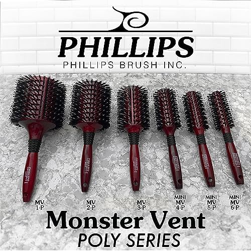 Phillips Brush Mini Monster Vent 4 Poly-Tipped Professional Hair Brush (2.75” Diameter Barrel) - Vented Blowout Hairbrush with Nylon Reinforced Boar Hair Bristles, Beech Wood Handle with Rubber Grip - Image 6
