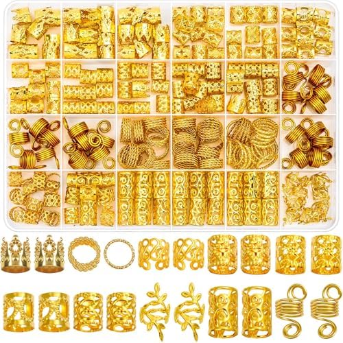 Lucomb 220 Pcs Gold Hair Jewelry for Braids, Loc Jewelry for Hair Dreadlock, Loc Charms for Women, Metal Gold Braid Rings Cuffs Clips for Dreadlock Accessories Clip Braids Extensions Decorations by Lucomb