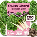 SVI 200 Fordhook Giant Chard Seeds (Beta Vulgaris) - Swiss Chard, White Stem Leafy Greens, Mild Flavor, Heirloom Seed in Seed Packets - Vegetable Seeds for Home Garden, Containers and Outdoor Beds by SVI