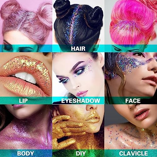 MEICOLY Light Blue Body Glitter,Mermaid Princess Face Glitter Gel,Ice Blue Hair Glitter Face Paint for Halloween,Frozen Birthday Party Decorations,Festival Rave Glitter Gel - Image 5