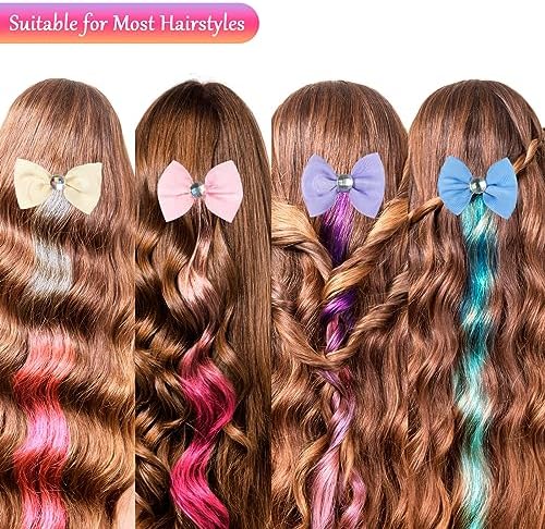 6 Pcs Hair Clips for Girls - 13in Color Hair Extensions Clip for Girls, Curly Clip in Hair Extensions with Cute Unicorn Bow for Toddler Kids Ponytails Accessories - Image 3