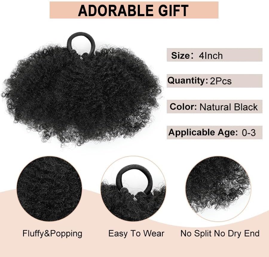 2Packs Kids Ponytail Afro Puff Kinky Coily Hair Bun For Girls 4Inch - Image 2