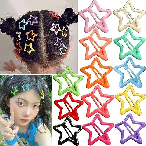 13 PCS 1.65" Metal Hair Accessories - Snap Barrettes with Non-Slip Star Clips for Girls in Multiple Colors by Seneeel