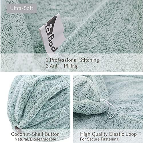 myHomeBody Hair Towel Wrap, Quick Drying Turban, Absorbent Cap – Green - Image 5