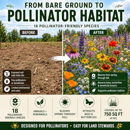 Wildflower Seeds for Bees & Pollinators – Bring On the Bees™ – 18-Species Mix with Coneflower, Blue Flax, Bergamot & Coreopsis – 1 lb Covers 3,000 Sq Ft – Paper Street Perennials® - Image 2