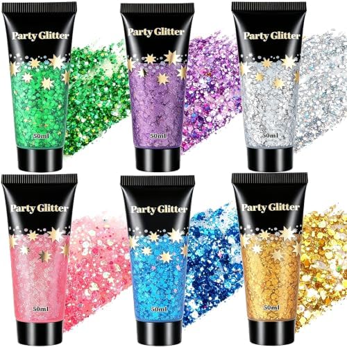 AROIC Glitter Gel Set 6 Colors, Face Body Hair Glitter for Rave Accessories by AROIC