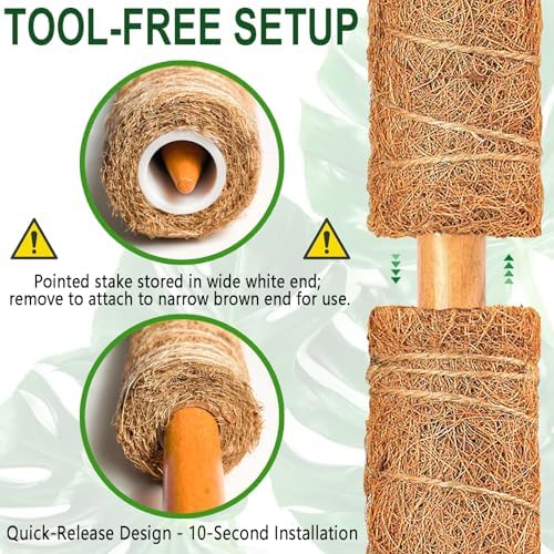 Soupiar 2 Pack 22 Inch Stackable Moss Pole - Thick & Sturdy Natural Coir Totem Plant Support & Garden Stakes for Monstera & Pothos, Indoor Climbing Vining Houseplants, 38" H Max - Image 3