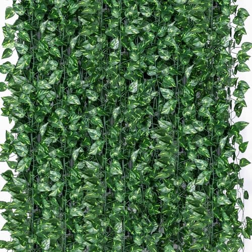 300 Pack 2200 Feet Fake Greenery Hanging Garland, Artificial Ivy Leaf Plants, Vine Leaves, Flowers Foliage for Bedroom Garden Wall Decor by ZYIGYI