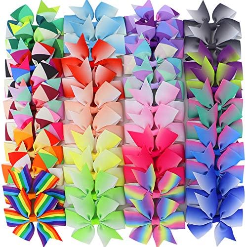 20 Pair 3in Pinwheel Rainbow Bows Grosgrain Ribbon Hair Clips For Baby Girls Teens Kids Toddler Gifts Accessories - Image 2