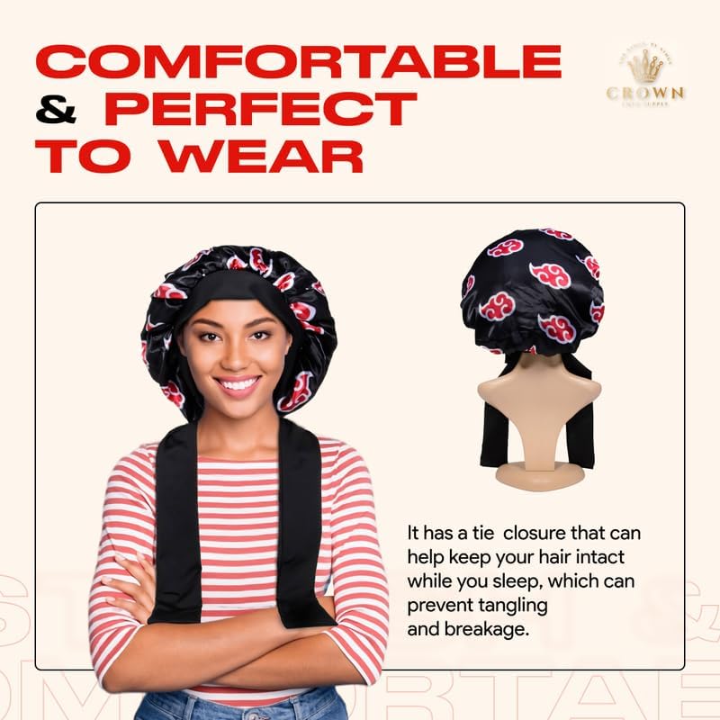 Silky Design Non Slip Bonnet with Tie Adjustable Women and Men Bonnets for Sleeping Comfortable Satin Fabric (Akat) - Image 4