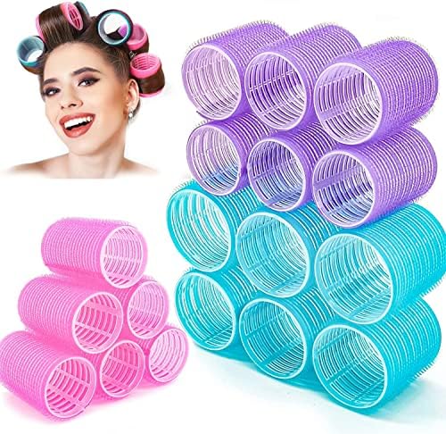 Jumbo Hair Rollers Sets,18 Pcs Self Grip Salon Hair Dressing Curlers, Jumbo Large Rollers for Long Short Hair, DIY Curly Hairstyle for Women, Colors May Vary (6XLarge+6XMedium+6XSmall) by BESSEEK