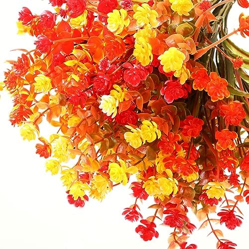 WILLBOND 12 Bundles UV Resistant Faux Flowers, Red, Yellow, Bright Orange - Image 4