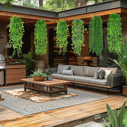 Daifunli 16 Pcs Artificial Hanging Plants Fake Hanging Ferns Plastic Fake Plants for Wall Room Garden Garland Indoor Outdoor Decor No Basket (Eucalyptus,Mandala,String of Pearls,Pea) - Image 5