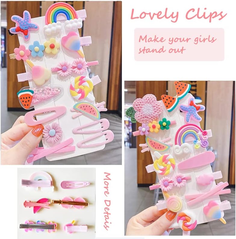 28 PCS Cute Hair Clips Fashion Girls Hair Accessories Flower Fruit Colorful Rainbow Candy Dessert Lovely Animal Barrettes Set Non-slip Metal Snap Pins for Girls Kids Teens Toddlers (Style B) - Image 5