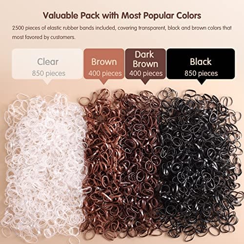 Funtopia Mini Hair Ties, 2500Pcs Soft Hair Rubber Bands and Elastics for Girls Women with Organizer Box (Black, Clear, Brown, Dark Brown) - Image 2