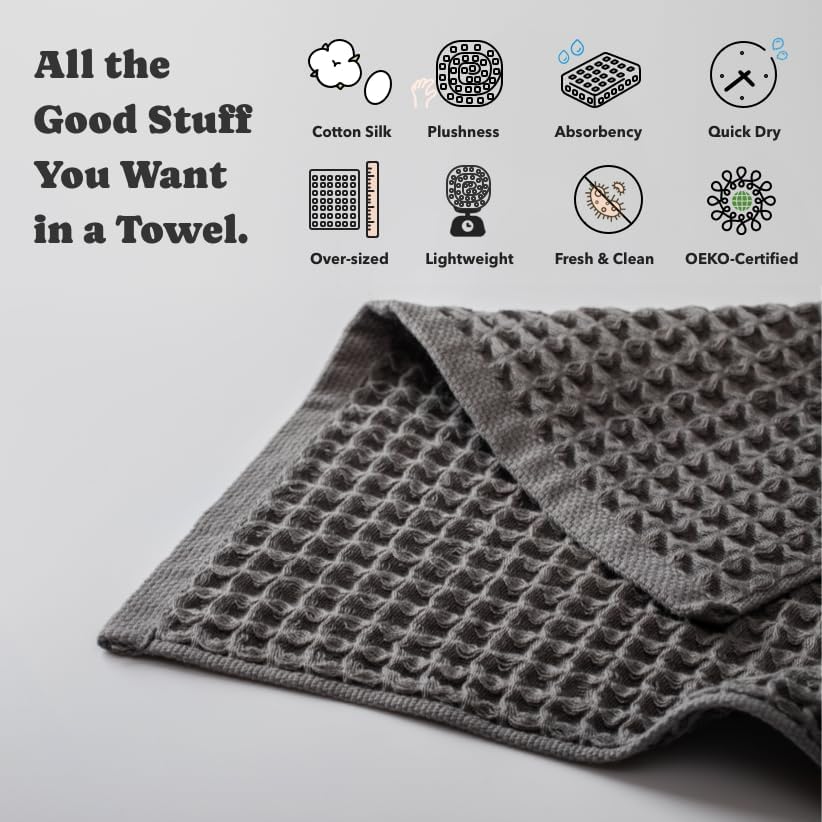 Luxury Organic Japanese Cotton Waffle Bath Towel | Thick, Absorbent, Quick Dry Bathroom Towels for Shower, Sauna, Onsen| Hotel & Spa Quality, Gift-Ready (Smoke Grey, Bath Towel (55" x 34")) - Image 5