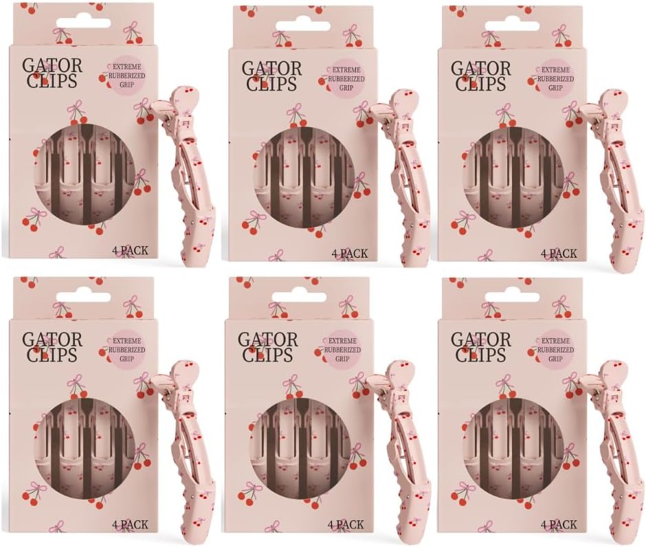 Blush Essential Professional Alligator Hair Clips - 4pk Cute Cherry & Bow Design Hair Clips for Women, Gator Hair Styling Clips, Hair Sectioning Clips for Styling and Cut (Bow & Cherry, 6 (24 clips)) by NoRipNoSlip-JustQualityFoils