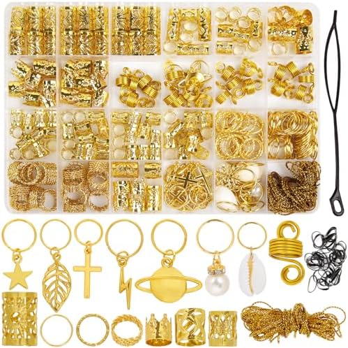 259 Pcs Hair Jewelry for Braids,Gold Hair Accessories for Women,Loc Jewelry for Hair Dreadlock Metal Hair Charms Braids Rings Cuffs Clips for Dreadlock Accessories Extensions Decorations Gold by TEBIEKOY