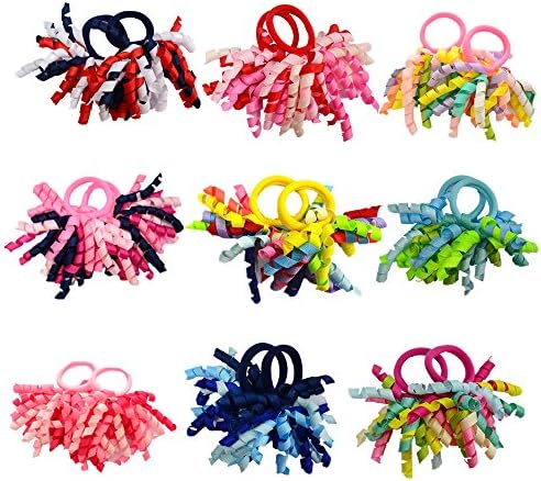 Pack of 18 Mix Color Boutique Girls' Curly Korker Bow Hair Ties by PIDOUDOU