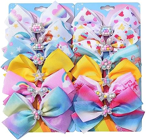 5 Inch Hair Bows for Girls Colorful Rainbow Little Girls Hair Bow With Alligator Clips for Toddlers Children Kids 12 Pcs by Dwenarry