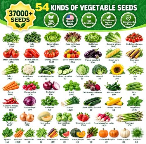54 Premium Heirloom Garden Seed Collection, 30,000+ Non-GMO Vegetable & Fruit Seeds for Indoor, Outdoor & Hydroponic Gardening, Perfect Gardening Gift for Moms, Women & Plant Lovers - Image 2