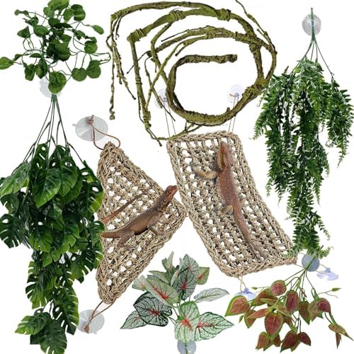 Reptile Plants for Bearded Dragon Tank Accessories, Terrarium Plant Artificial Decor for Snake Cage, Fake Plant for Leopard Gecko Habitat, Lizard Chameleon Ball Pythons (Group GN) by MEPHANReptilePlantsforTankAccessories