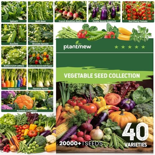 Fall Winter Vegetable Heirloom Seeds | 40 Varieties | 20,000+ High Yield Garden Seeds | Sweet Basil, Cherry Tomato, Romaine Lettuce & More | 2026 Season | for Indoor & Outdoor Home Planting by PLANTMEW