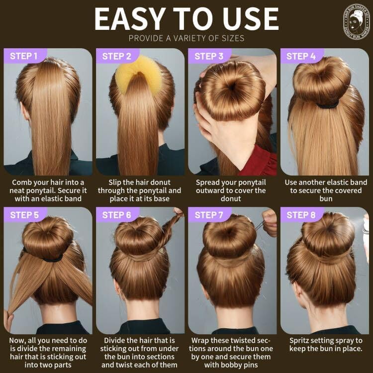Teenitor Hair Bun Maker Set, 7 Pieces Bun Donuts for Hair(1 Extra-Large, 2 Large, 2 Medium, 2 Small), 5 Elastic Bands, 20 Hair Pins, Gold - Image 7
