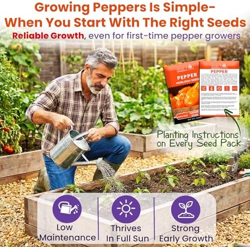 Hot Pepper Seeds for Planting, Cayenne, Hungarian Yellow, Jalapeno, Serrano, Habanero Orange, Heirloom Pepper Seeds Variety Pack, NonGMO, Made in USA - Image 4