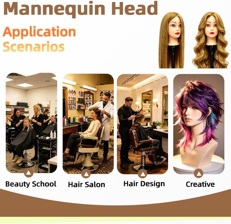 Long Hair Mannequin Head, Cosmetology Mannequin Head with Hair for Styling - Image 6