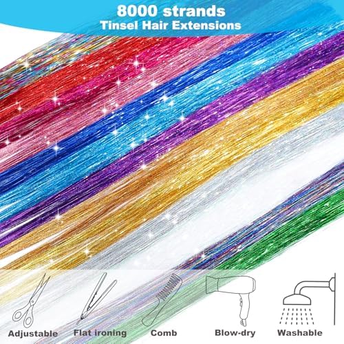 Hair Tinsel, 20 Colors Hair Tinsel Kit, 8000 Strands Tinsel Hair Extensions - Image 4