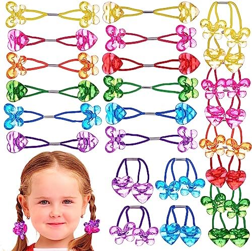Expressions 24pc Heart & Butterfly Ponytailers, Assorted Multicolored Bead Hair Ties and Holders for Toddlers and Kids by Expressions
