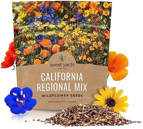 California Wildflower Mixture - Bulk 1 Ounce Packet - Over 7,000 Native Seeds - Open Pollinated and Non GMO by SweetYards