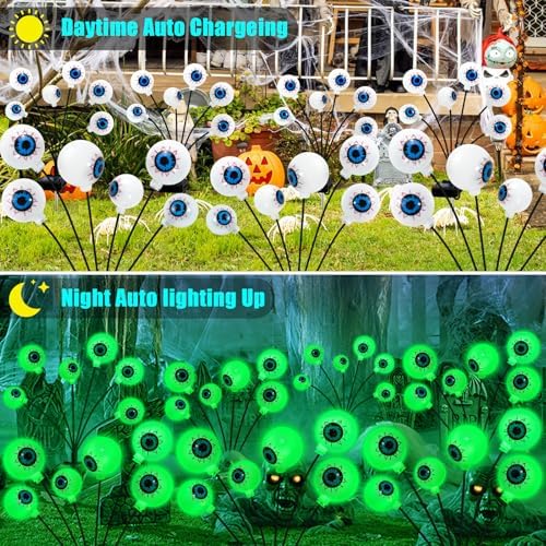 NBQQ Halloween Decorations Outdoor, 4 Pack 24 LED Solar Scary Eyeball Swaying Lights, Green Solar Firefly Lights Waterproof Outdoor Garden Light for Yard,Garden,Lawn,PartyPatio,Party - Image 3