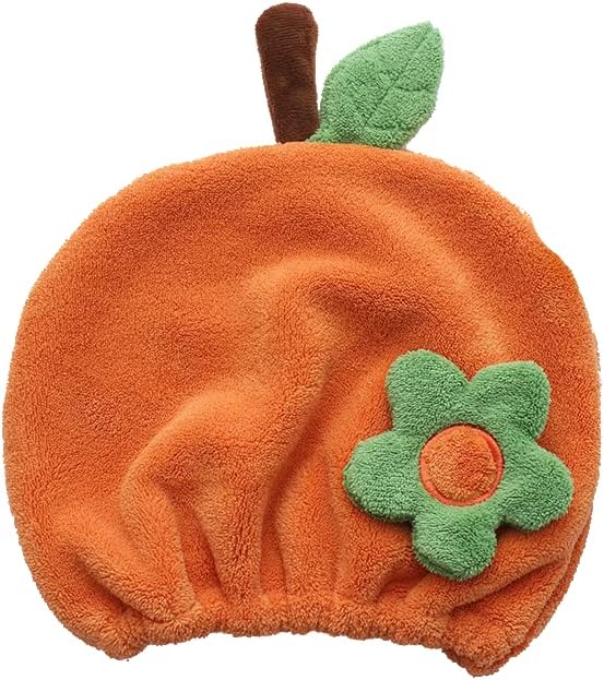 Hair Drying Towel for Kids Girls, Cute Cartoon Absorbent Quick Drying Bath Wrap Set for Bathing, Swimming Pool, Soft Microfiber Cap for Curly Long & Wet Hair, Orange Flower by ShowerCaps