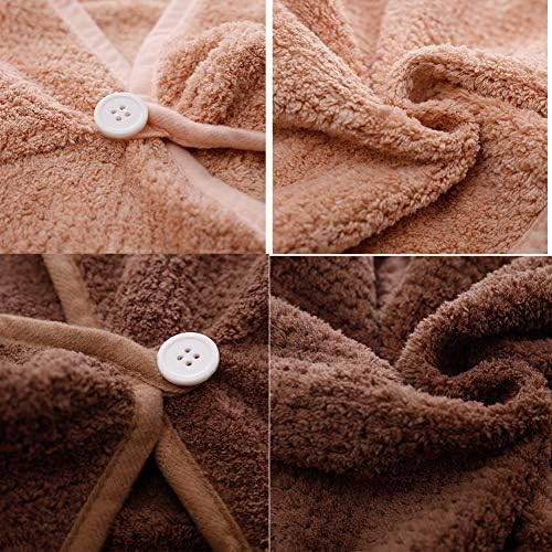 M-bestl 2 Pack Hair Drying Towels, Hair Wrap Towels, Absorbent Microfiber Hair Towel Turban with Button Design to Dry Hair Quickly(Coffee& Pink) - Image 4