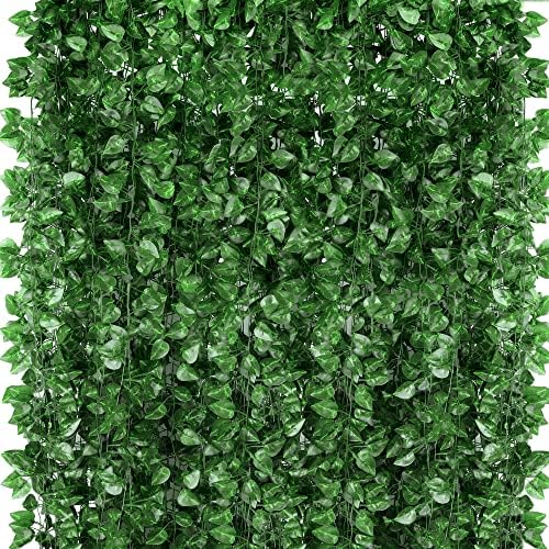 360 Feet 48 Pack Fake Greenery Hanging Garland, Ivy Leaf Plants, Vine Leaves, Fake Flowers Foliage for Bedroom Garden Wall Decor by ZYIGYI