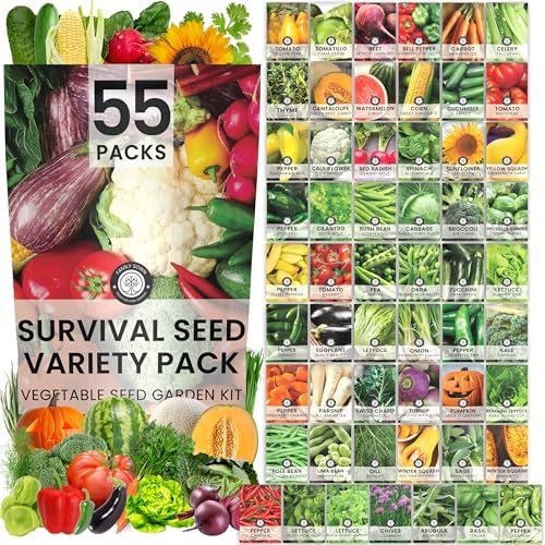 55 Vegetable Seed Packets | Survival Variety Pack | 2026 Season | Individually Packed Vegetables, Herbs and Fruits | Emergency Seed Vault for Doomsday Prepping | by Family Sown by FamilySown
