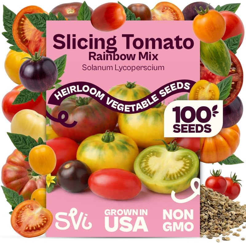 SVI 100 Rainbow Blend Tomato Seeds (Solanum lycoperscium) – Mixed Slicing Tomato Seed Packets, Heirloom Tomatoes Seed Mix – Indeterminate Vegetable Seeds for Outdoor Vegetable Garden, Raised Beds by SVI