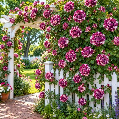 Purple-White Climbing Rose Live Plant, Ornamental Rose, 5-9 Inch Tall - Image 3