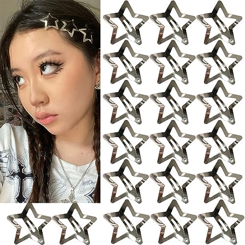 20 PCS 1.22" Star Hair Accessories - Non-Slip Metal Snap Clips and Barrettes for Girls & Women, Y2K Style by Seneeel