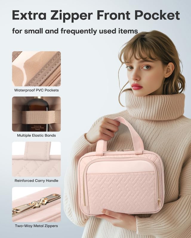 HOTOR Hanging Travel Toiletry Bag Women Men, Pale Pink, Large - Image 5